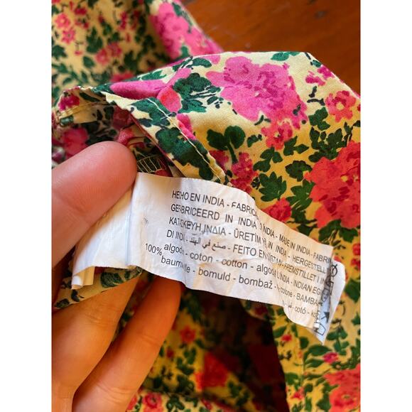 Zara Floral Babydoll Smock Mini Dress Pink Roses Ruffle Hem Size Large - Picture 6 of 12